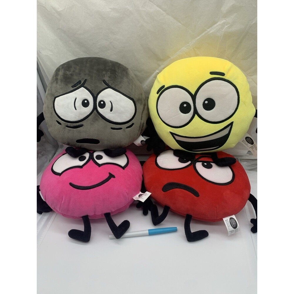 Diane Alber Emotion Plush Pillows Set Of 4 Red Grey Pink Yellow 9” Stuffed Toys